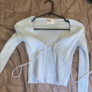 Princess Polly Blue Tie Cropped Cardigan
